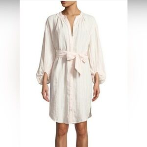 $300 Joie Beatrissa 100% Linen Shirt Dress blush pink white striped L Large